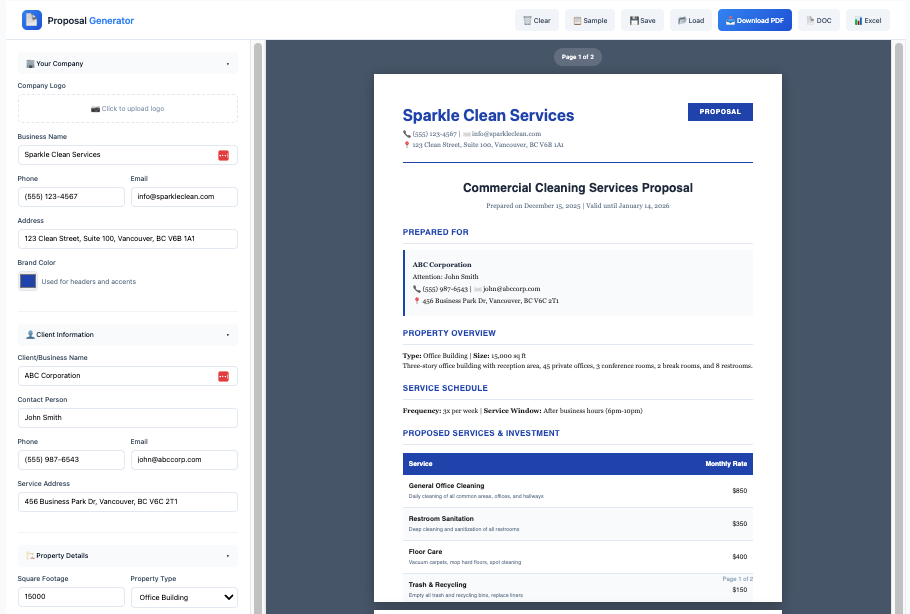 Cleaning Proposal Generator preview
