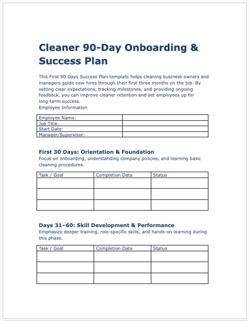 Cleaner 90-Day Onboarding & Success Plan