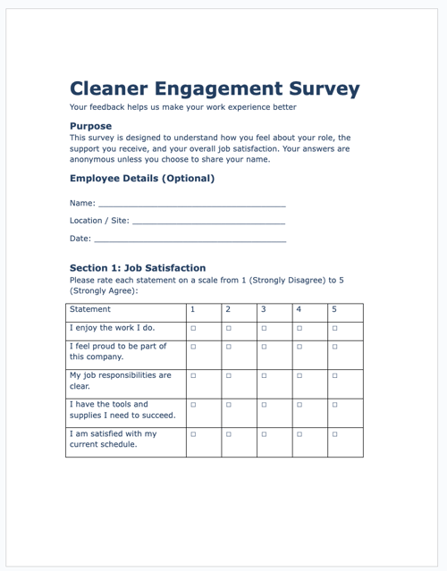 Cleaner Engagement Survey Template