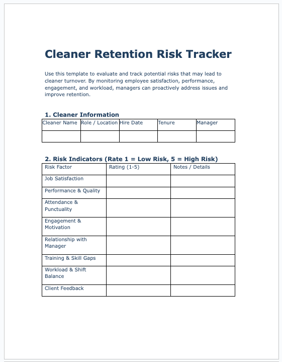Cleaner Retention Risk Tracker