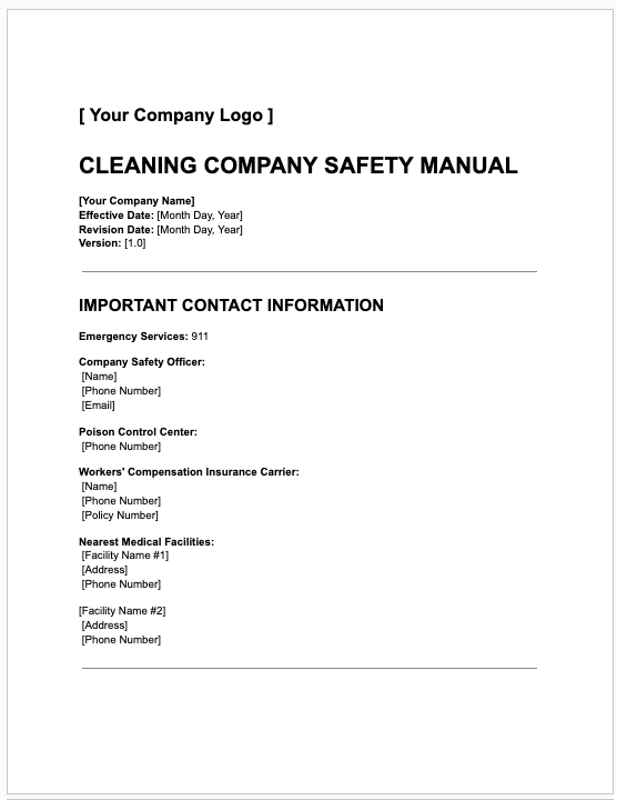 Cleaning Company Safety Manual