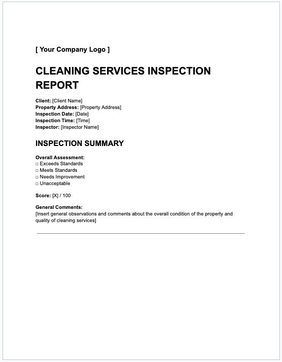 Cleaning Services Inspection Report