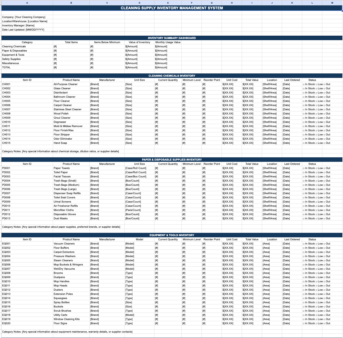 Cleaning Supply Inventory Template