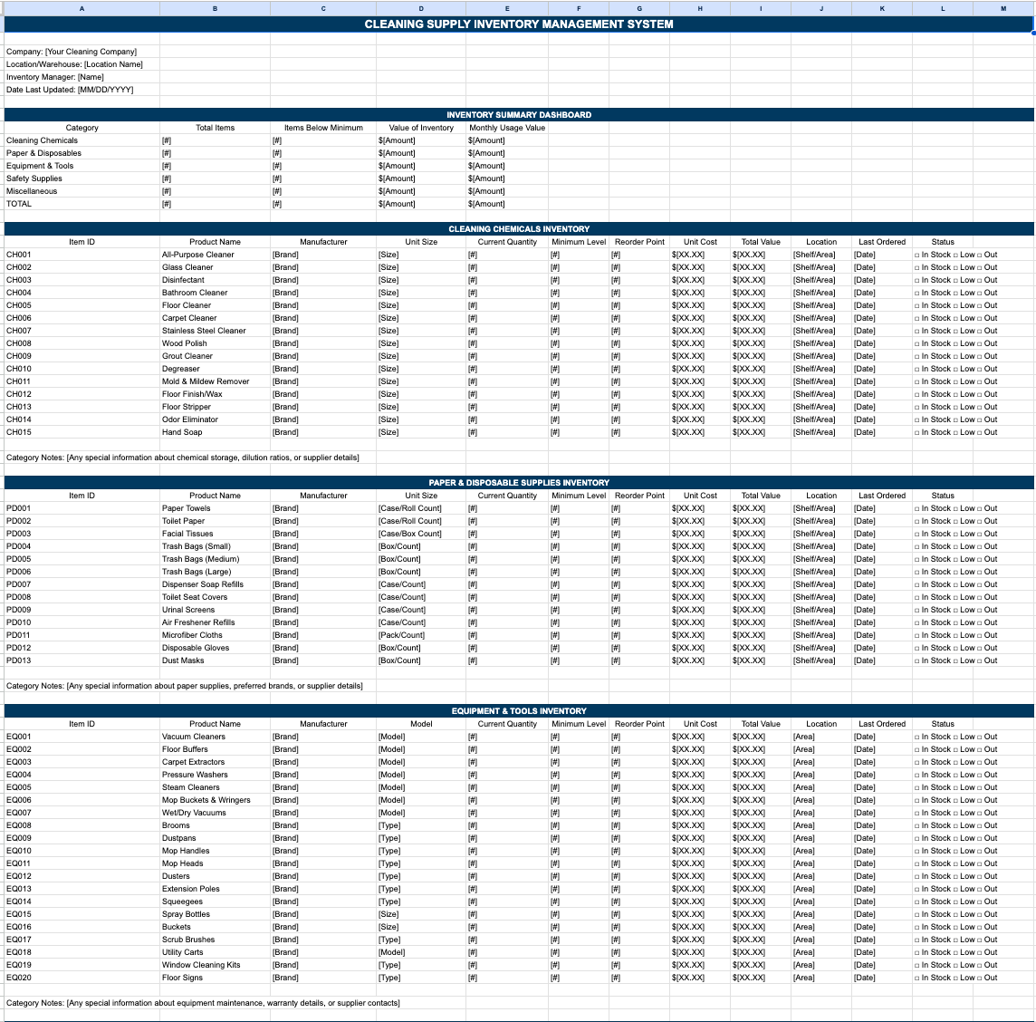 Cleaning Supply Inventory System Template