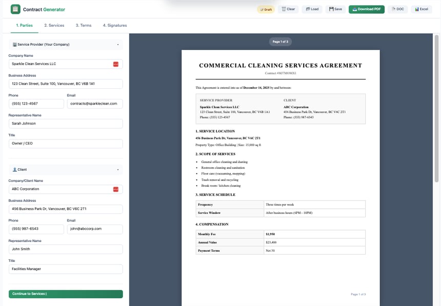 Cleaning Contract Generator preview