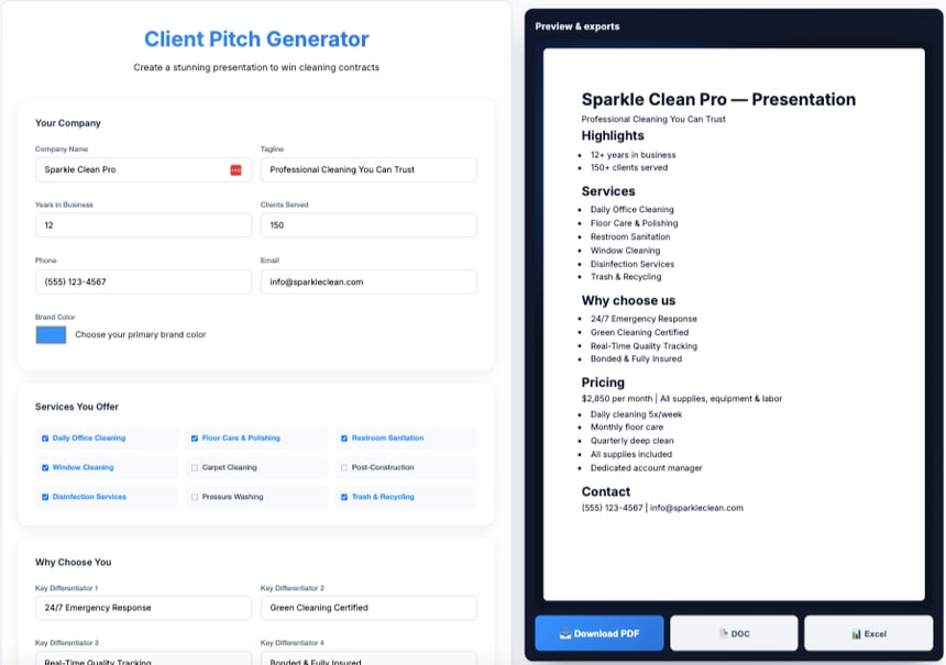 Client Pitch Generator preview