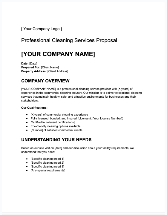 Professional Cleaning Services Proposal