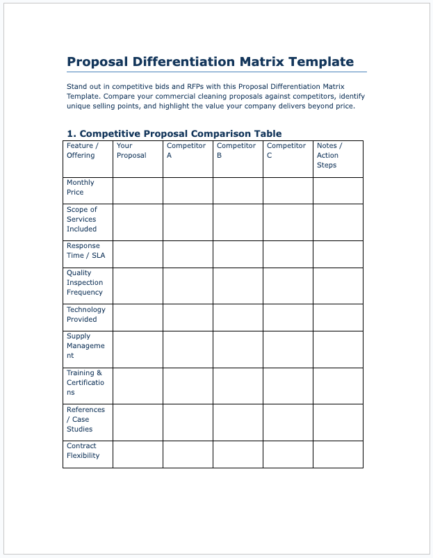 Proposal Differentiation Matrix Template