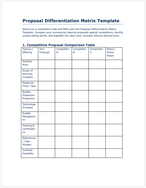 Proposal Differentiation Matrix Template