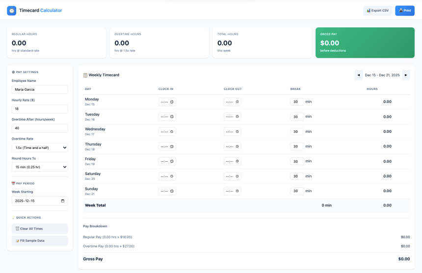 Employee Timecard Calculator preview