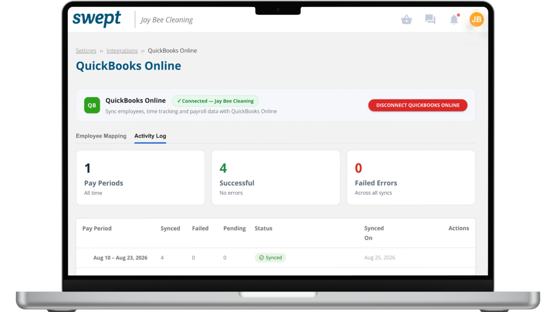 QuickBooks Online Payroll integration in Swept