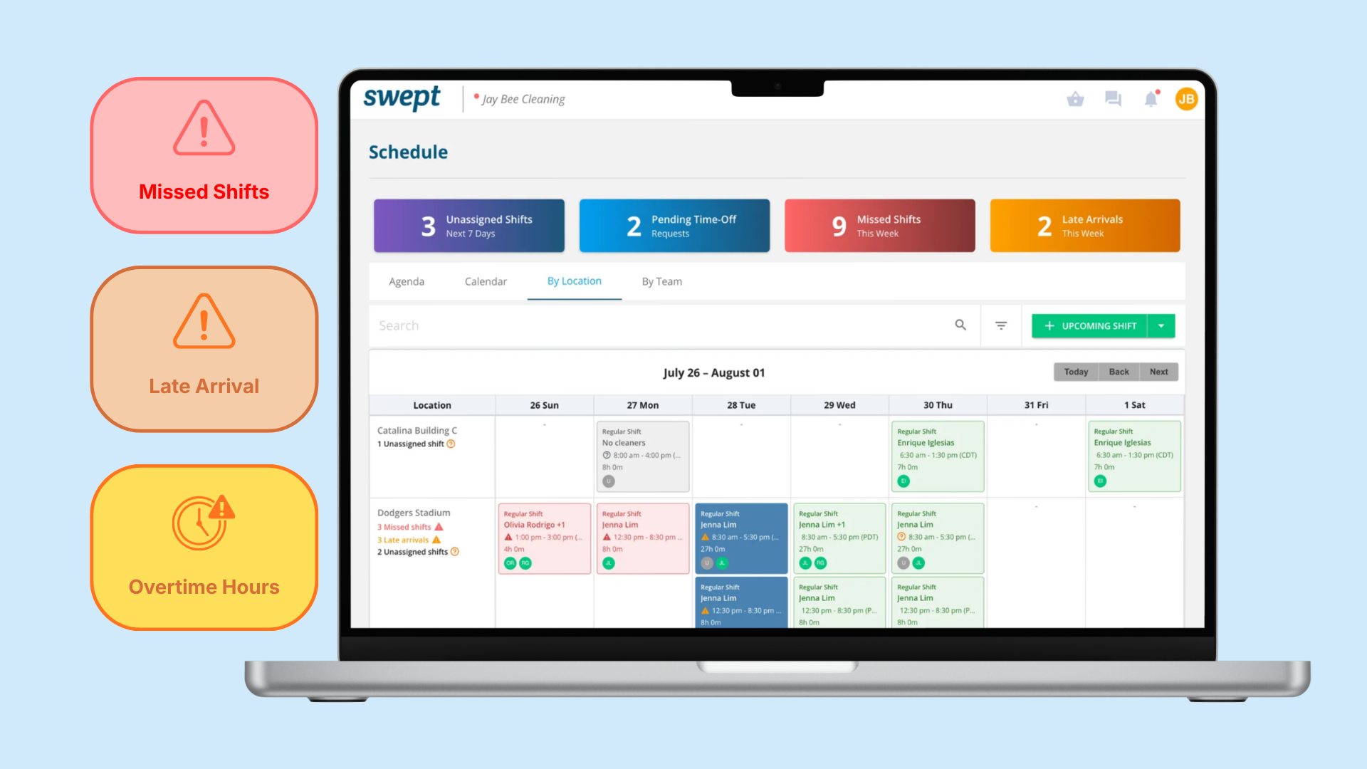 Swept schedule calendar view