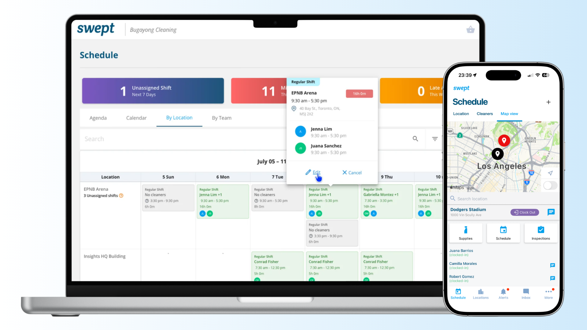 Swept scheduling mockup