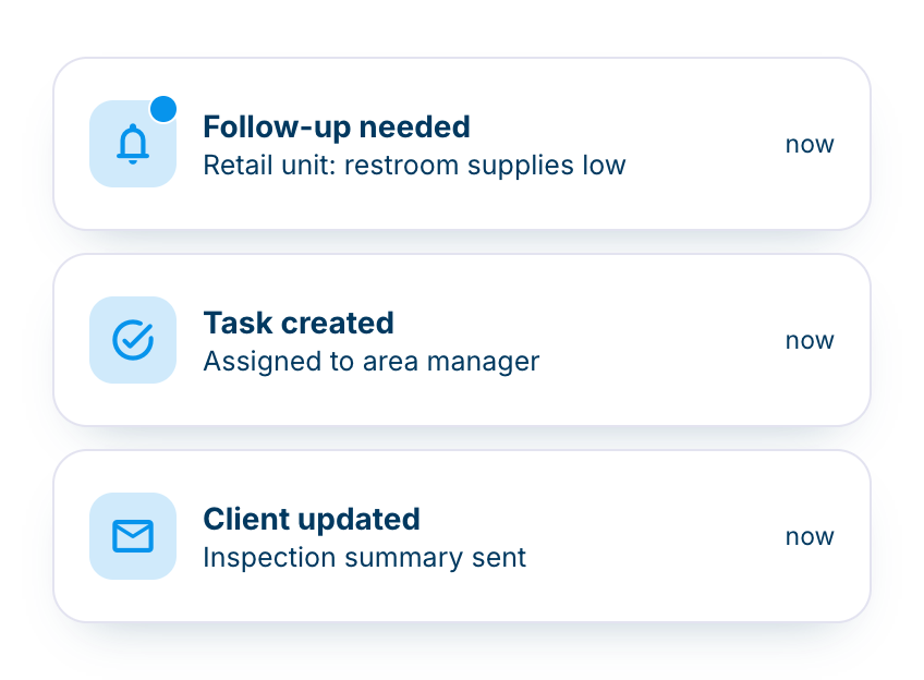 Webhook updates prompting follow-up, task creation, and a client update