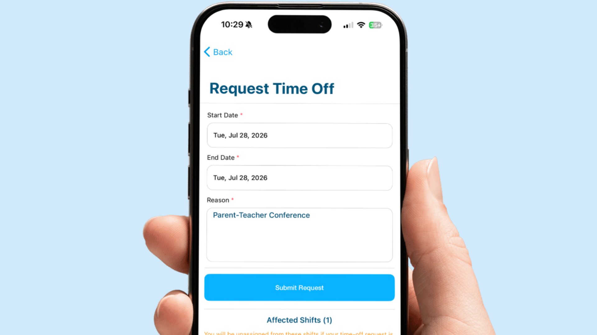 Swept Time Off Request feature