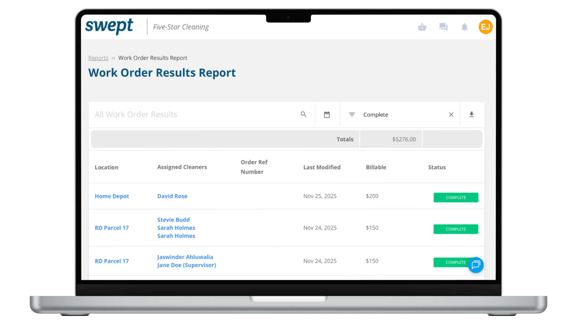 Work order PDF report preview
