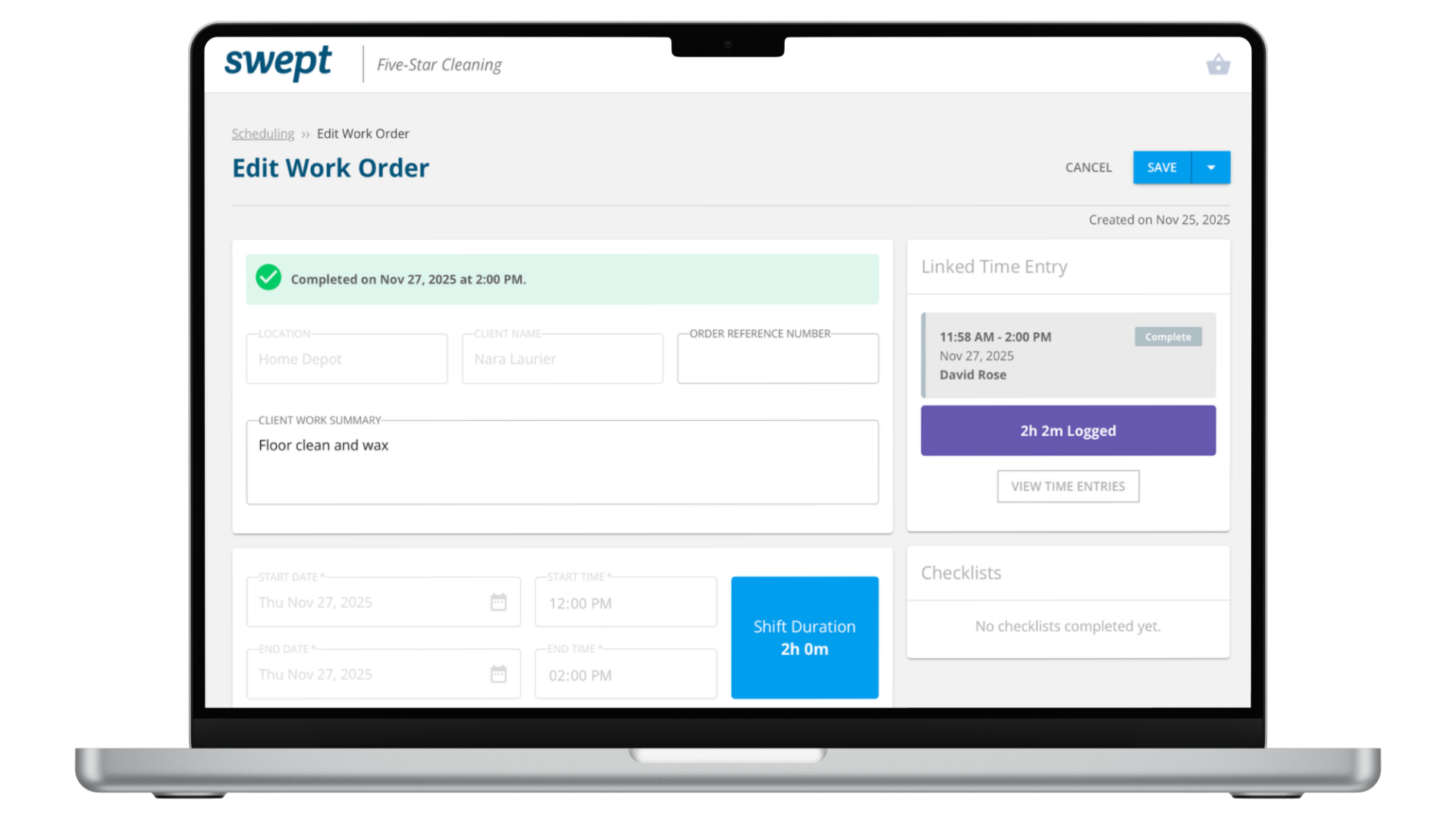 Work order management dashboard